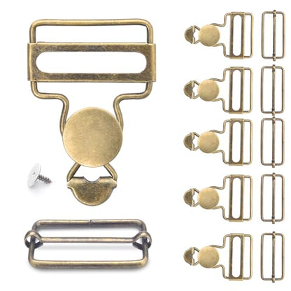 CooBigo 6Sets 1-1/4 Inch Metal Jeans Buckles, Overalls Buckles with Adjustable Tri Glide Buckle and Buttons for Bib Pants Suspender Sewing Accessory (Bronze) - color: 1-1/4" Bronze 6sets