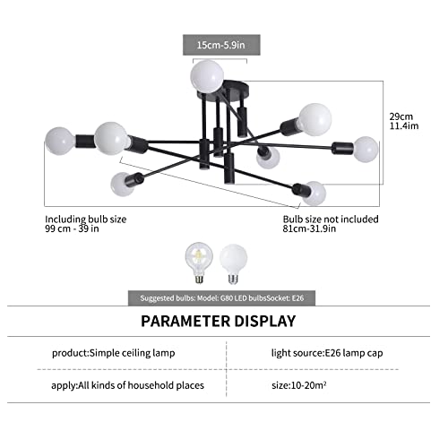 Garwarm Sputnik Ceiling Light Fixture, 8-Light Black Sputnik Chandelier - color: 8-Lights,Black-2