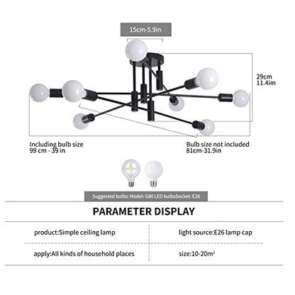 Garwarm Sputnik Ceiling Light Fixture, 8-Light Black Sputnik Chandelier - color: 8-Lights,Black-2