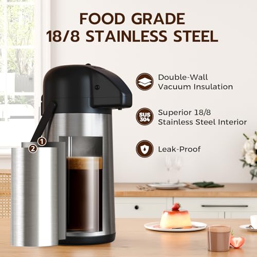 Coffee Carafe for Keeping Hot, 64OZ Airpot Coffee Dispenser with Pump - color: Stainless Steel, size: 64 Ounces