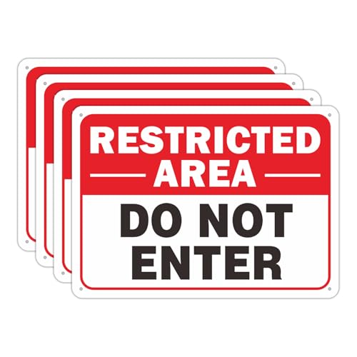4-Pack Restricted Area Do Not Enter Signs, 0.4mm Reflective 10 x 7 Inches Aluminum Square Street Road Sign, Rust Free Aluminum Weather Resistant Waterproof Fade Resistant, Easy to Install