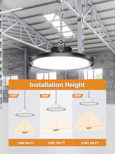 UFO LED High Bay Light,200W 30000LM 5000K IP65,6 Pack with 5ft US Plug - size: 200W