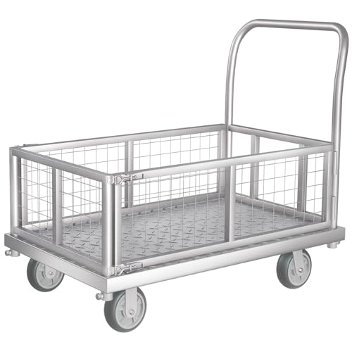 4-in-1 Platform Truck Cart with Cage 2600lbs Capacity (41“L x 24" W) - style: 41"x24" with Low Fence