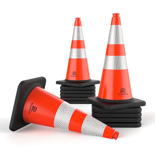 RoadHero Orange Traffic Safety Cones 28 Inch with Weighted Base, 12 Pack - size: 28 INCH