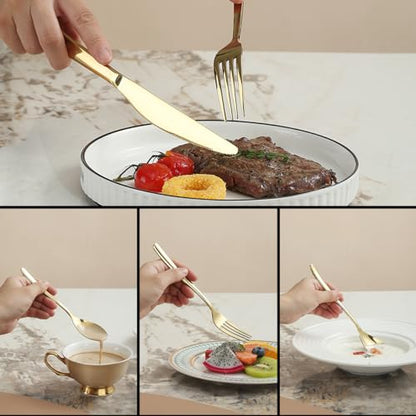Berglander Gold Silverware Set 60pcs Service for 12, Golden Titanium Plating Stainless Steel Flatware Set, Gold Spoons Forks Knives Set for Home, Wedding, Restaurant, Hotel, Dishwasher Safe - color: a. 60 Pcs A