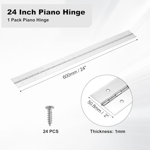 PATIKIL 24x2/600x50.8x1mm Heavy Duty Piano Hinge, 304 Stainless Steel - size: 24 x 2 Inch / 600x50.8x1mm