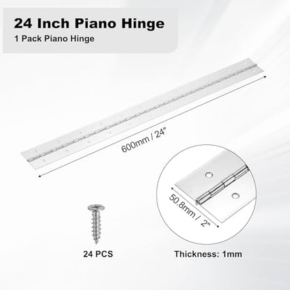 PATIKIL 24x2/600x50.8x1mm Heavy Duty Piano Hinge, 304 Stainless Steel - size: 24 x 2 Inch / 600x50.8x1mm