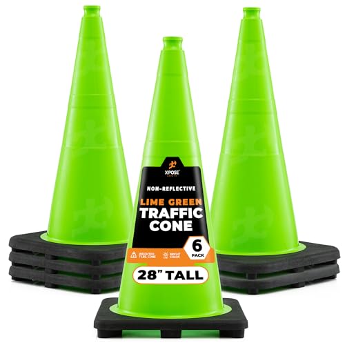Xpose Safety 28” Lime Green Traffic Cone - 6 Pack - color: Lime, size: 28" 7lb. Cone