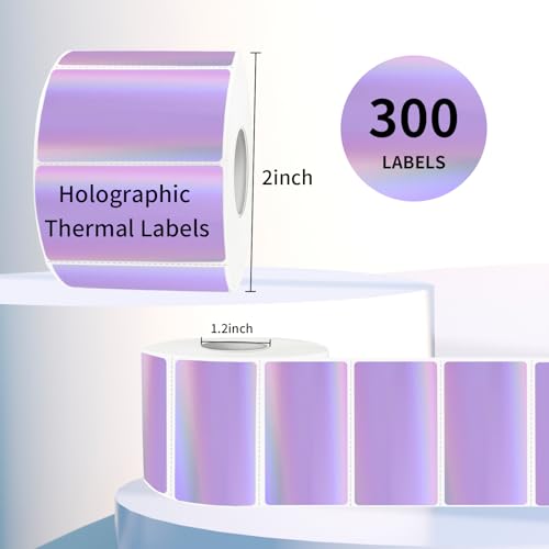 Direct Thermal Label 2x1 Inch- Barcode Labels- Holographic Thermal Sticker Labels for Address, Shipping, Compatible with Rollo Label Printer & MUNBYN& Zebra (300 Sheets/Purple) - color: Holographic Purple, size: 2"x 1"