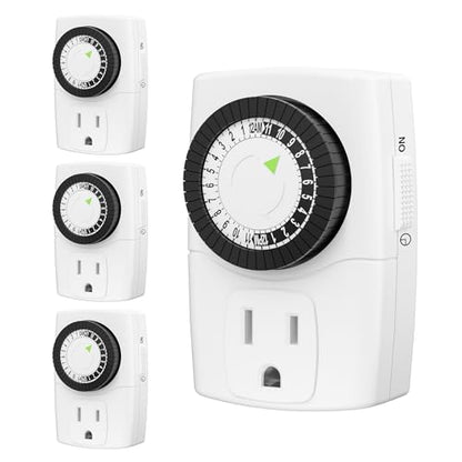 BN-LINK U47 Indoor Mini 24-Hour Mechanical Outlet Timer, 3-Prong, 4-Pack - size: 3-Prong, 4-Pack, 1 Outlet, Mini