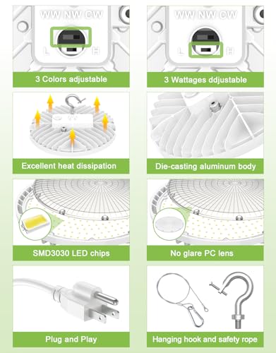 KUKUPPO 2 Pack 150W LED High Bay Light, LED UFO Shop Light with Plug White - size: 150W