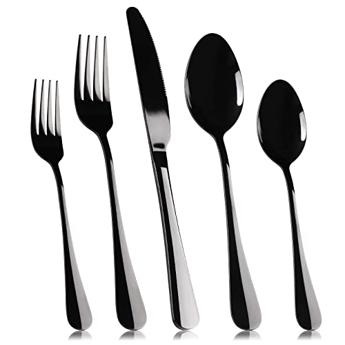 Black Silverware Set for 4, SANLUNS 20-Pieces Spoons Forks Knives Set,Flatware Set,Stainless Steel Tableware Cutlery Fine Dining Utensils Set,Great for Family Gatherings & Daily Use Dishwasher Safe - color: 20 Piece-Black