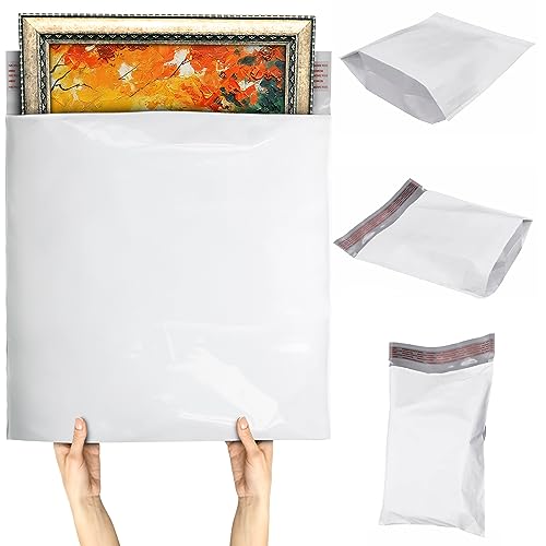 ABC PACK & SUPPLY Gusseted Poly Mailers, 28 x 30 x 6 Inch, 2.5 Mil White Shipping Bags for Clothing, Self Seal Plastic Mailing Envelopes, Pack of 100 - size: 28" x 30" x 6" / 100 Pack