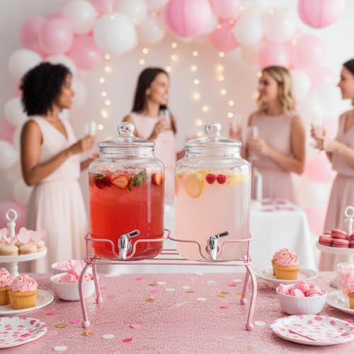Blulu 2 Compartment Metal Drink Dispenser Stand, Pink 2 Gallons Stand Only - color: Pink, size: 2 Compartments, 2 Gallons