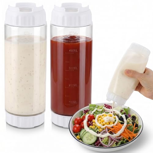 Grevosea 2 Pcs 20 oz Inverted Squeeze Bottles, Refillable Large Valve Condiment Dispenser, Self-Sealing Leakproof Syrup Ketchup Sour Cream Sauce Bottle for Restaurant Home Kitchen(White) - color: White, size: 20 Oz