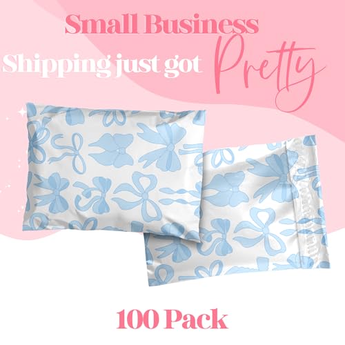 Pretty Package Store Poly Mailers 10x13, Blue Bows, 100 Pack - color: Blue Bows, size: 10x13