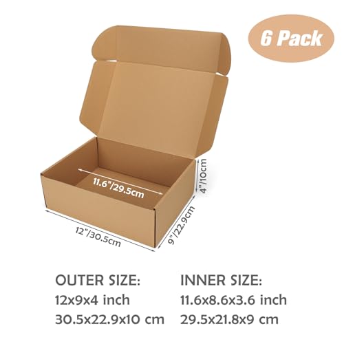12x9x4 inch Cardboard Shipping Boxes, Set of 6 Gift Boxes, Brown - color: Brown, size: 12x9x4 inch 6 Pack