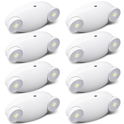 Baquler 8 Pack LED Emergency Lights for Business with Battery Backup Adjustable Two LED Bug Eye Head, AC 120/277V Commercial Emergency Lighting, Wall Mount, Hard Wired, Fire Resistant, Ul Certified - style: Round