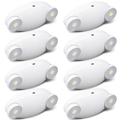 Baquler 8 Pack LED Emergency Lights for Business with Battery Backup Adjustable Two LED Bug Eye Head, AC 120/277V Commercial Emergency Lighting, Wall Mount, Hard Wired, Fire Resistant, Ul Certified - style: Round