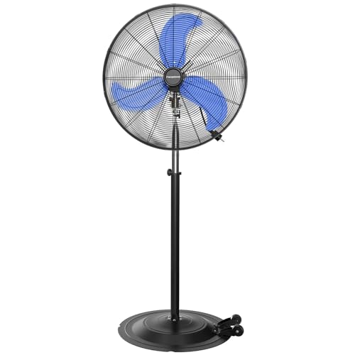 Pro 30 Inch Industrial Pedestal Fan, 9500 CFM High Velocity Air Circulator, 3-Speed Heavy Duty Metal Standing Fan with Oscillation & Wheels for Warehouse, Garage, Shop, Patio – UL Listed