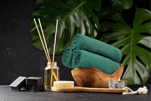 Salon Towels – Pack of 24 (16"x27") 100% Cotton Ring Spun (Not Bleach Proof) Ultra Soft, Highly Absorbent Hand Towels – Bulk for Spa, Gym & Salon (Dark Green) - color: Dark Green