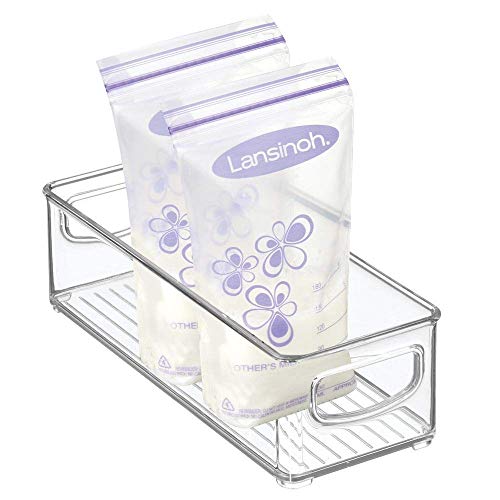 mDesign Small Plastic Nursery Storage Container Bins with Handles for Organization in Cabinet, Closet or Cubby Shelves - Organizer for Baby Food, Bibs, Formula - Ligne Collection - Clear - size: 10 x 4 x 3 (Pack of 1)