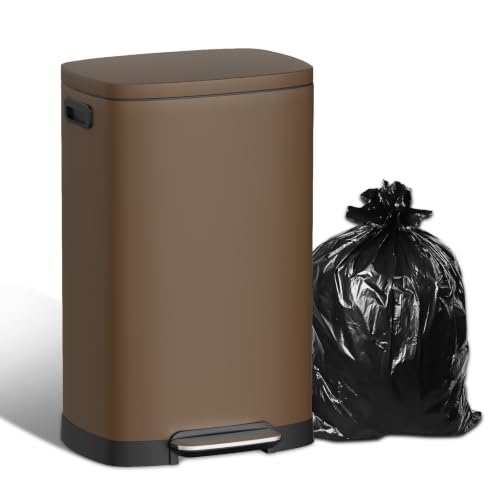 13 Gallon Stainless Steel Trash Can, 50L, Rectangular, Soft-Close Lid, Fingerproof Finish, Hands-Free Operation, Odor Protection,Brown - color: Brown