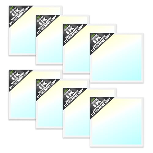 OKQ 2x2 LED Flat Panel Light Drop Ceiling Office Fixture,5 CCT 3000K-6500K Adjustable & 5 Wattage Selectable, 0-10V Dimmable, 2X2 LED Flush Mount Ceiling Light,ETL Listed 8 Pack - size: 2x2FT-8Pack