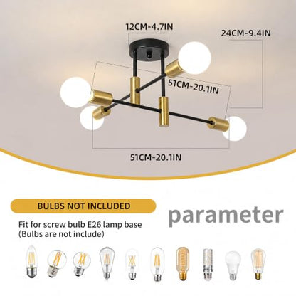 Garwarm Black and Gold Sputnik Chandelier, 4-Light Semi Flush Ceiling Light - color: 4-Lights,Black and Gold