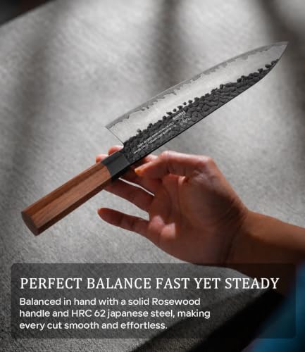 FAMCÜTE 8" Japanese Knife, Hand Forged Sharp Chef Knife w/Rosewood Handle - size: 8" Chef knife