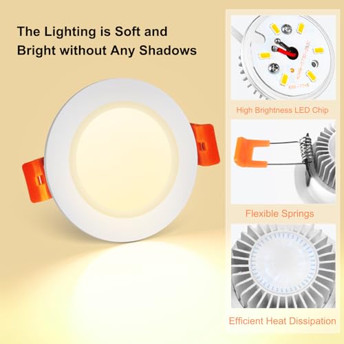 3 Inch LED Recessed Lighting, Dimmable Downlight 5W (40W Halogen Equivalent), CRI 80+, 3000K Warm White, Ceiling Light with LED Driver (1 Pack) - color: 3000k (Warm White), size: White-3Inch-1Pack