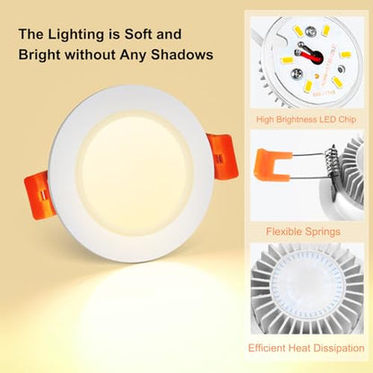 3 Inch LED Recessed Lighting, Dimmable Downlight 5W (40W Halogen Equivalent), CRI 80+, 3000K Warm White, Ceiling Light with LED Driver (1 Pack) - color: 3000k (Warm White), size: White-3Inch-1Pack