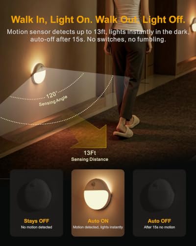 YUNLEX Toilet Light Motion Sensor, Battery Operated Night Light Indoor - color: Warm Yellow