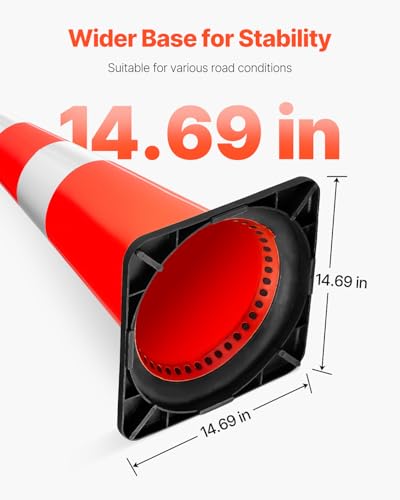 VEVOR Safety Cones, 8 Pack 30" Traffic Cones, PVC Orange Construction Cones with Reflective Collars and Black Weighted Base, for Traffic Control, Driveway Road Parking and School Improvement - size: 30''