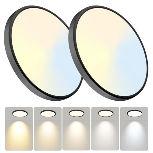 WKONCLDY 7.5Inch LED Ceiling Lights, 5 Colors Selectable (3000K/3500K/4500K/5000K/6000K) Flush Mount Ceiling Lights, Super Slim LED Ceiling Light Fixtures 0.87Inch for Living Room - color: Black, size: 7.5in-2Pack