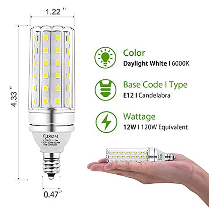 E12 LED Corn Light Bulbs, 12W Equivalent 100W, 1200 Lumen 6000K Cool Daylight White, Non-Dimmable Candelabra Base Chandelier Lights, Pack of 3 - color: E12-12w-6000k-3pcs