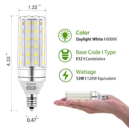 E12 LED Corn Light Bulbs, 12W Equivalent 100W, 1200 Lumen 6000K Cool Daylight White, Non-Dimmable Candelabra Base Chandelier Lights, Pack of 3 - color: E12-12w-6000k-3pcs