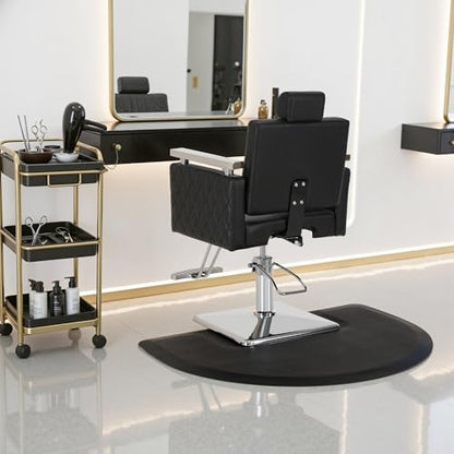 BarberPub 3'x4'x1/2" Semicircle Salon Mat, NBR, Square Base 0065 - color: Black - Nbr Foam