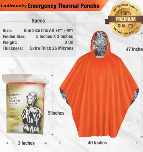 Emergency Mylar Poncho with Hood – Lightweight & Compact Survival Rain Poncho, Reusable Thermal Emergency Blanket for Hiking, Camping, Car Kit, Outdoor Gear (4 Pack)