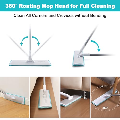 JOYMOOP 18 Inch Dust Mop for Hardwood Floors, Grey-White Heavy Duty Industrial Wet Dry Mop with Telescopic Handle and Microfiber Mop Head, Includes 5 Microfiber Pads - color: D