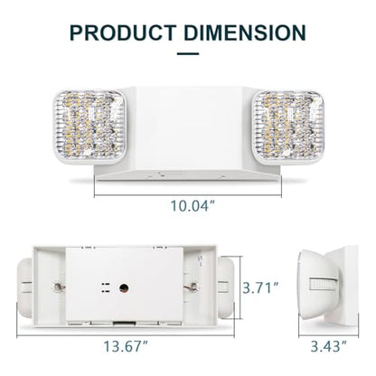 LED Emergency Lights, Two Head Adjustable Commercial Emergency Lights for Business, Power Outages, with Backup Battery (90 Minutes), Hard Wired, 120-277V Fire Resistant (94V-0) UL