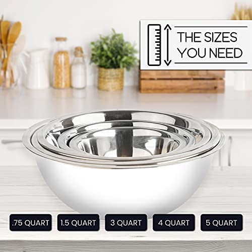 WHYSKO Stainless Steel Mixing Bowls Set, 5-Piece Meal Prep & Food Storage - color: White