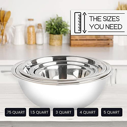 WHYSKO Stainless Steel Mixing Bowls Set, 5-Piece Meal Prep & Food Storage - color: White