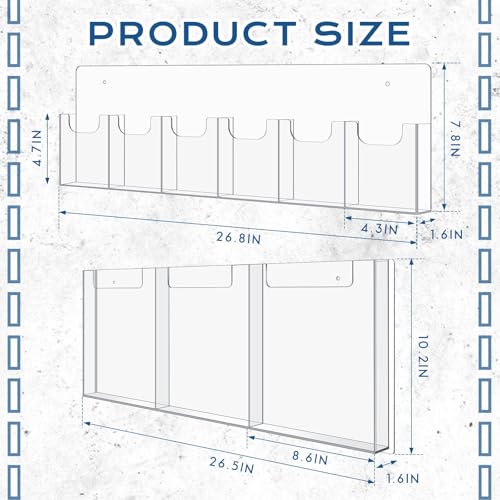 Sherr 2 Pcs Acrylic Brochure Pamphlet Holder Wall Mount 2 Sizes 9 Pocket