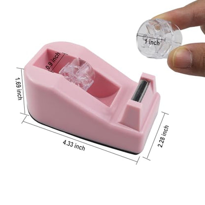 Desktop Tape Dispenser,1 Pack Pink Tape Dispensers with 12Rolls Transparent Tape, for Packaging in Office,Restaurant, Flower Shop,Cake Shop (Pink) - color: Pink
