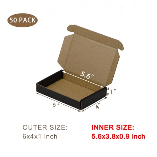 SUNLPH 50 Pack 6x4x1 Inches Small Shipping Boxes, Black Corrugated Cardboard Boxes, Moving Mailing Packing Box - color: Black, size: 6x4x1