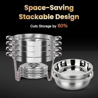 Round Chafing Dishes Buffet 4 Pack 5QT Silver Stainless Steel Lid - size: Silver-4 PACK