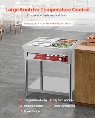 VEVOR 4-Pan Commercial Food Warmer, 4 x 1/2 Pans Electric Steam Table, 1500W Professional Buffet Catering Food Warmer with Undershelf, Stainless Steel Server for Restaurant Party Hotel - size: 4-Pan
