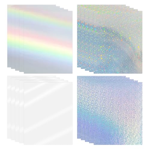 Holographic Sticker Paper for Inkjet & Laser Printer 8.5x11 inch Printable Vinyl Holographic Sticker Paper Self-Adhesive Waterproof- Star, Rainbow, Dots, Transparent- 20 Sheets - color: 4 Style- A, size: 8.5" x 11"