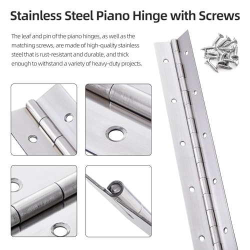 2 Pack Heavy Duty Piano Hinge 20 Inch x 3 Inch, 0.060'' Thick - color: Silver, size: 20 Inch(2PCS)